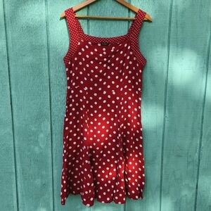 Loco Lindo Retro Style Polka Dot Dress Knee Length sz M Red USA Pin-Up Rockabill